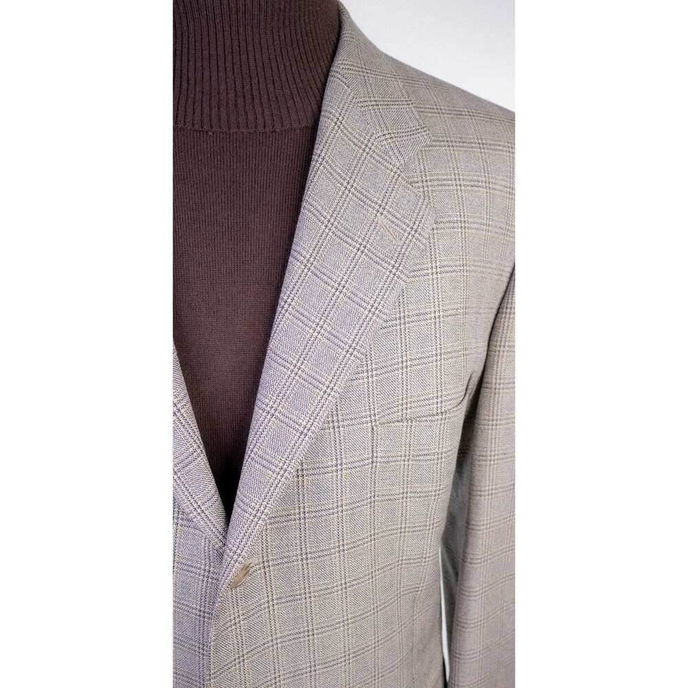Corneliani Silk Wool Sport Coat Blazer Casual Jacket Sz 46L Windowpane 3 Button